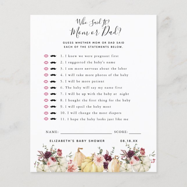 Who Said It | Baby Shower Game (Front)
