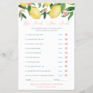 Who Said It? Bride Groom Bridal Shower Game Card