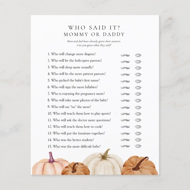 Who Said It Mummy or Daddy Pumpkin Baby Shower  (Front)