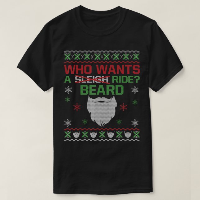 Who Wants A Ride Beard Ugly Christmas Sweater Funn (Design Front)