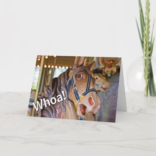 Whoa! Look Who's 70 Carousel Horse Happy Birthday Card (Front)