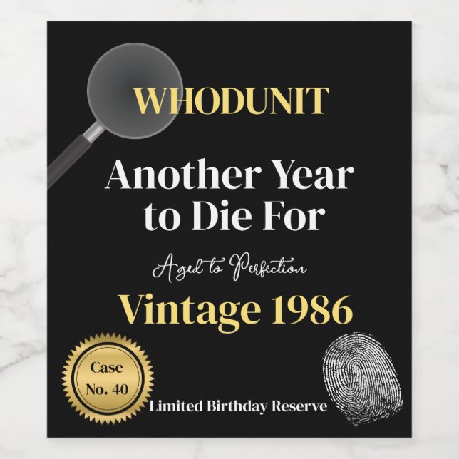 Whodunit Birthday Wine Label | Another Year to Die (Single Label)