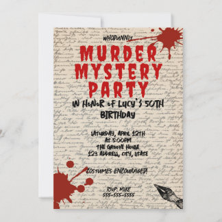 whodunit murder mystery bloody party 40th 50th 60  invitation