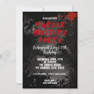 whodunit murder mystery bloody party 40th 50th 60  invitation