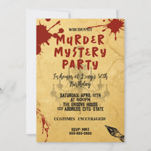 whodunit murder mystery bloody party 40th 50th 60  invitation