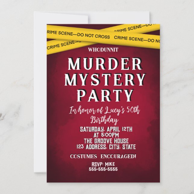 whodunit murder mystery bloody party 40th 50th 60  invitation (Front)