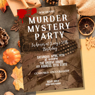 whodunit murder mystery bloody party 40th 50th 60  invitation