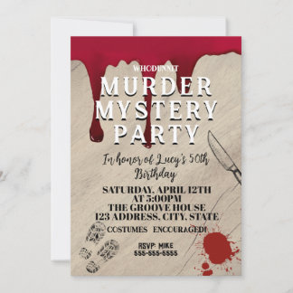 whodunit murder mystery bloody party 40th 50th 60  invitation