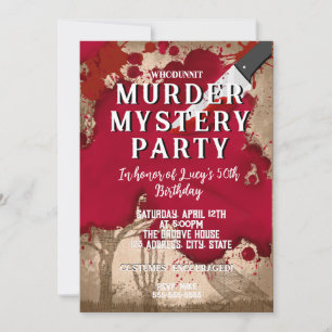 whodunit murder mystery bloody party 40th 50th 60  invitation