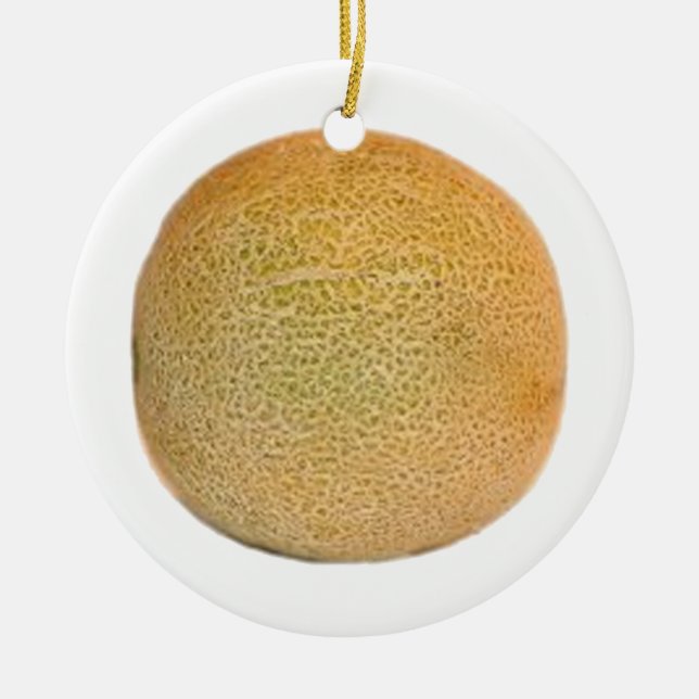 Whole Cantaloupe Melon Ceramic Ornament (Front)