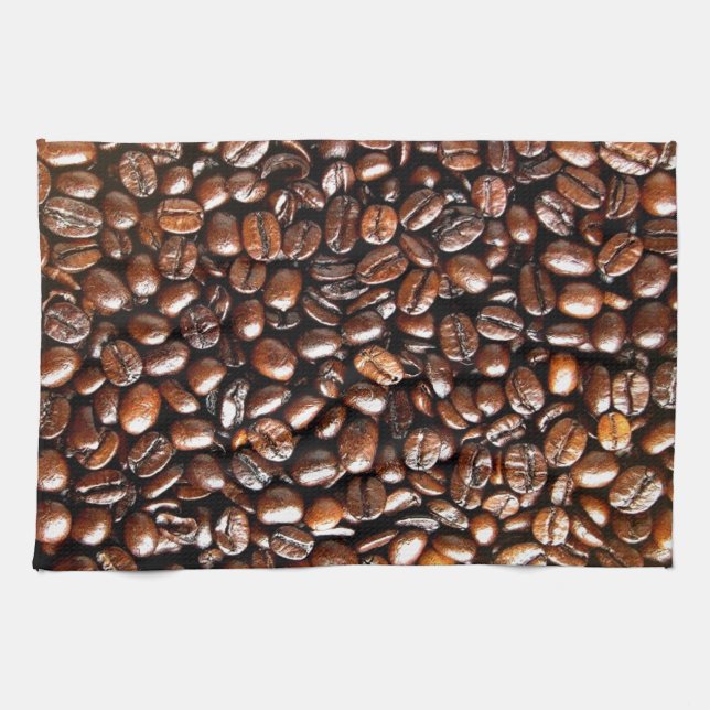Whole Coffee Beans Pattern Tea Towel (Horizontal)