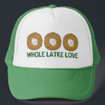 Whole Latke (Lotta) Love Potato Pancakes Hanukkah Trucker Hat<br><div class="desc">Design features an original marker illustration of a delicious latke potato pancake topped with sour cream, a staple in Jewish holiday cuisine, and WHOLE LATKE LOVE in a fun font. Ideal for Hanukkah celebrations! This Chanukah latkes design is also available on other products. Lots of additional foodie designs are also...</div>