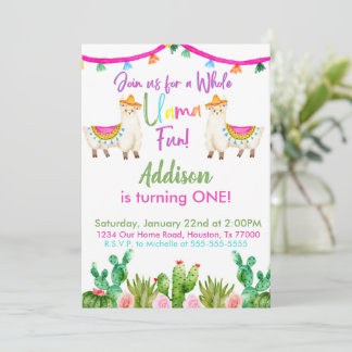 Whole Llama Fun Birthday Fiesta Invitation