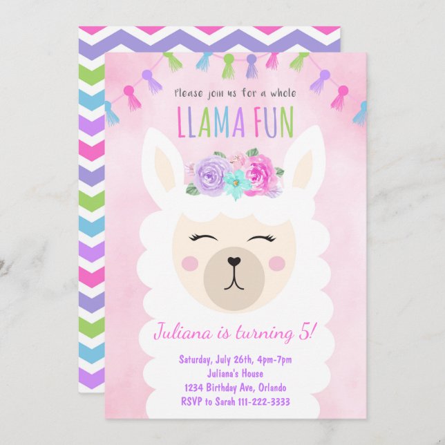 Whole Llama Fun Birthday Invitation (Front/Back)