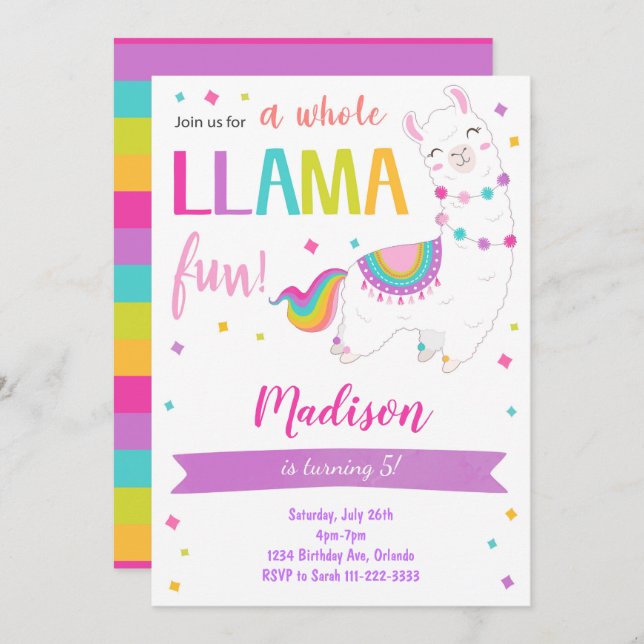 Whole Llama Fun Birthday Invitation (Front/Back)
