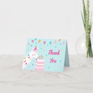 Whole Llama Fun Cake 3rd Birthday Aqua Thank You Card