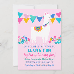 Whole Llama Fun Floral Pink Birthday Photo Invitation