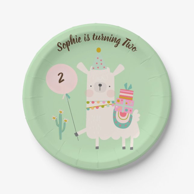 Whole Llama Fun Lime Green Birthday Party Paper Plate (Front)