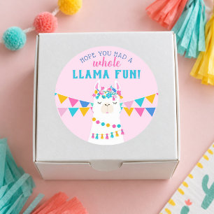 Whole Llama Fun Pink Birthday Party Girl Classic Round Sticker