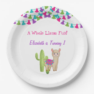 Whole Llama Fun Pink Purple Cactus Child Birthday Paper Plate