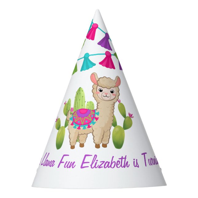 Whole Llama Fun Pink Purple Cactus Child Birthday Party Hat (Front)