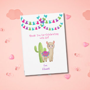 Whole Llama Fun Pink Purple Cactus Child Birthday Thank You Card