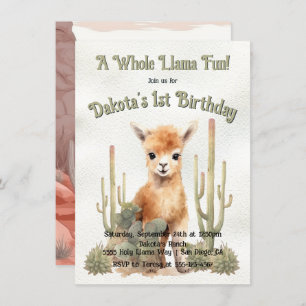 Whole Llama Fun Turning One Birthday Invitation