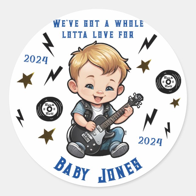 Whole Lotta Love Rock N Roll Rocker Baby Boy Class Classic Round Sticker (Front)