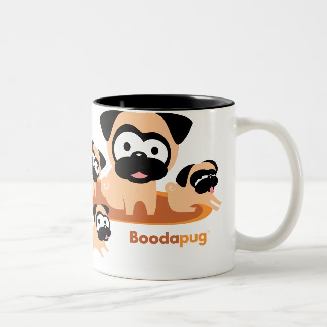 Whole Lotta Pugs (Orange) Two-Tone Coffee Mug (Right)