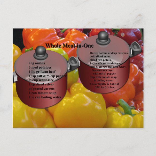 Whole Meal in One Recipe Postcard (Front)