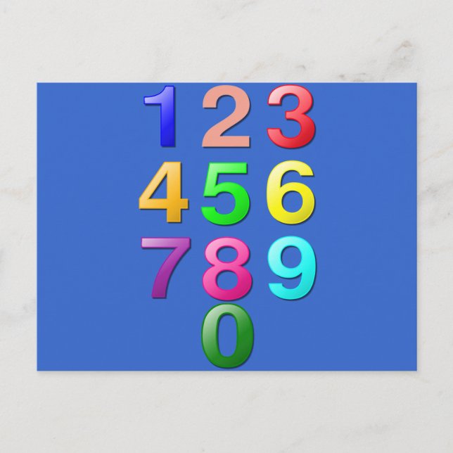 Whole Numbers or Counting numbers to 9 Postcard (Front)