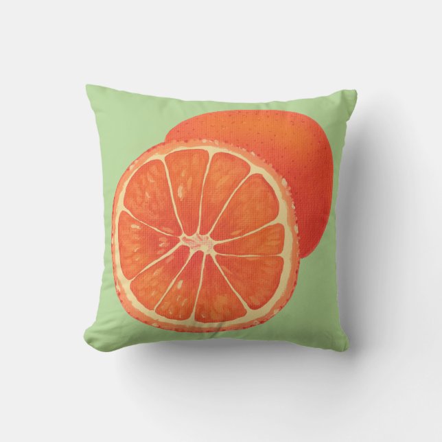 Whole Orange and Sliced Oranges on Green Pillows (Front)