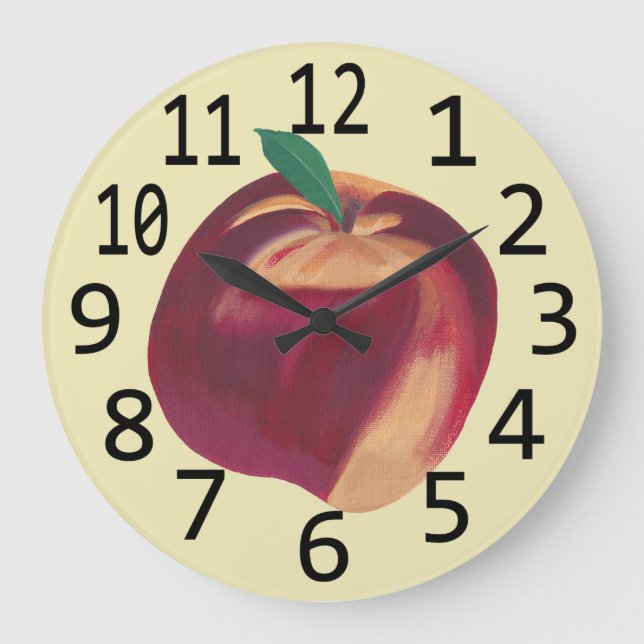 Whole Ripe Peach Painting Large Black Numbers Clock (Front)