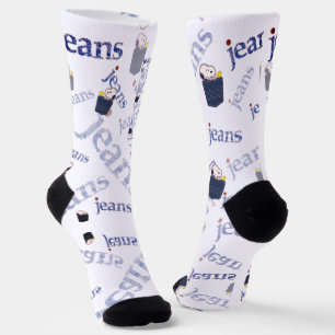 Whole stamping socks with blue jeans