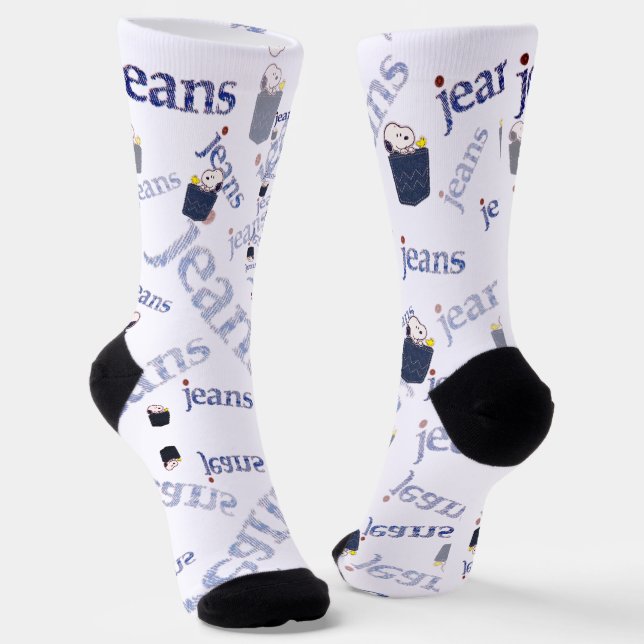 Whole stamping socks with blue jeans (Angled)