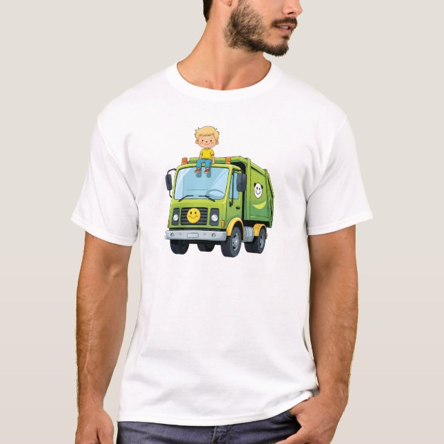 Wholesome Boy & Truck – Cosy Kids Cartoon Art T-Shirt (Front)