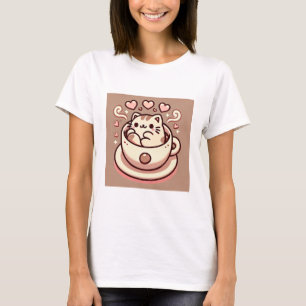 Wholesome Cat & Coffee-Cute Kawaii Kitty in Teacup T-Shirt