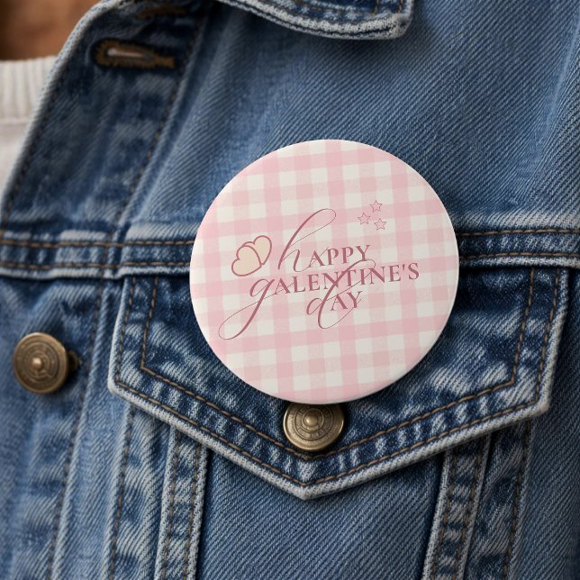 Wholesome Cute Pink Check Typography Galentine Day 7.5 Cm Round Badge (Creator Uploaded)
