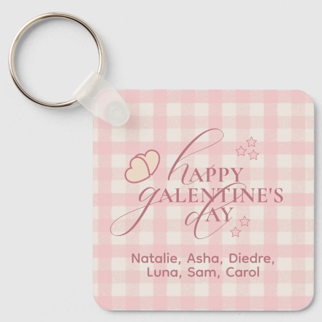 Wholesome Cute Pink Check Typography Galentines Key Ring (Front)