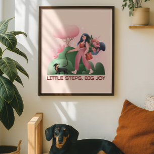 Wholesome Girl Walking Dog Illustration Poster