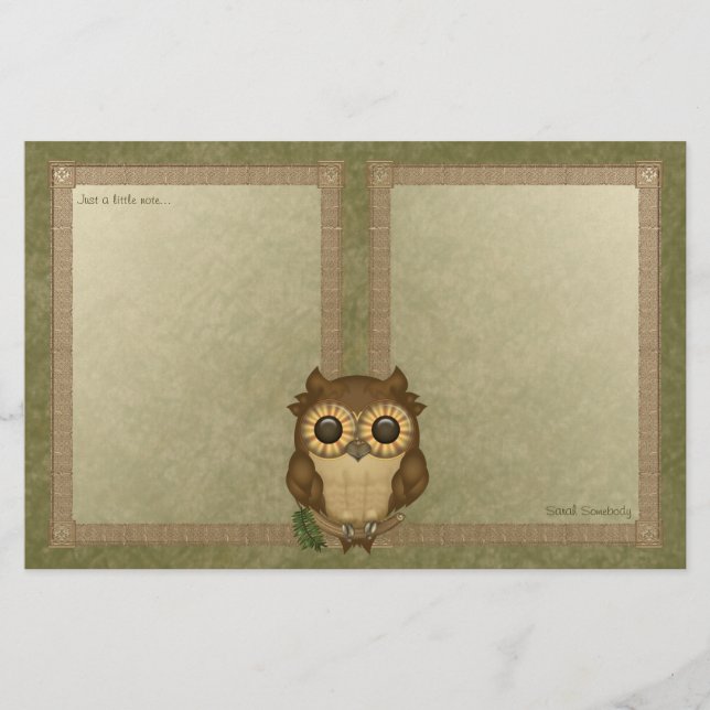 Whoolio The Cutest Owl Notepaper Stationery (Front)