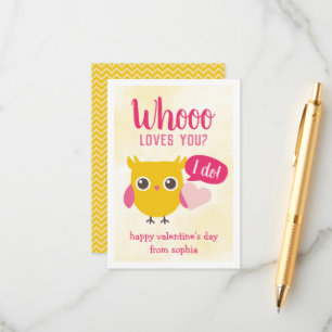 Whooo Loves You Owl Kids School Valentine's Cards