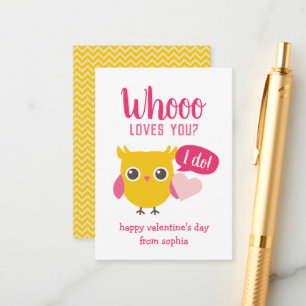 Whooo Loves You Owl Kids School Valentine's Cards