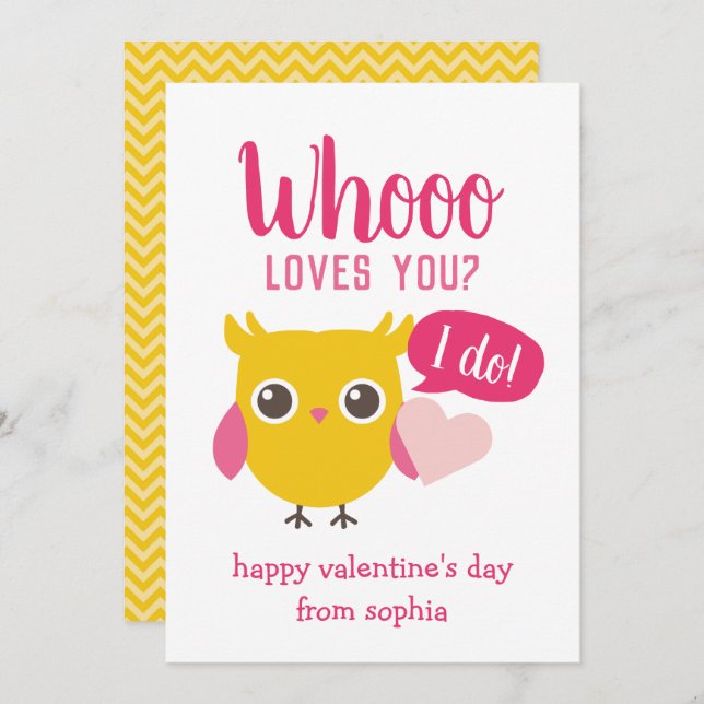 Whooo Loves You Owl Kids School Valentine's Cards (Front/Back)