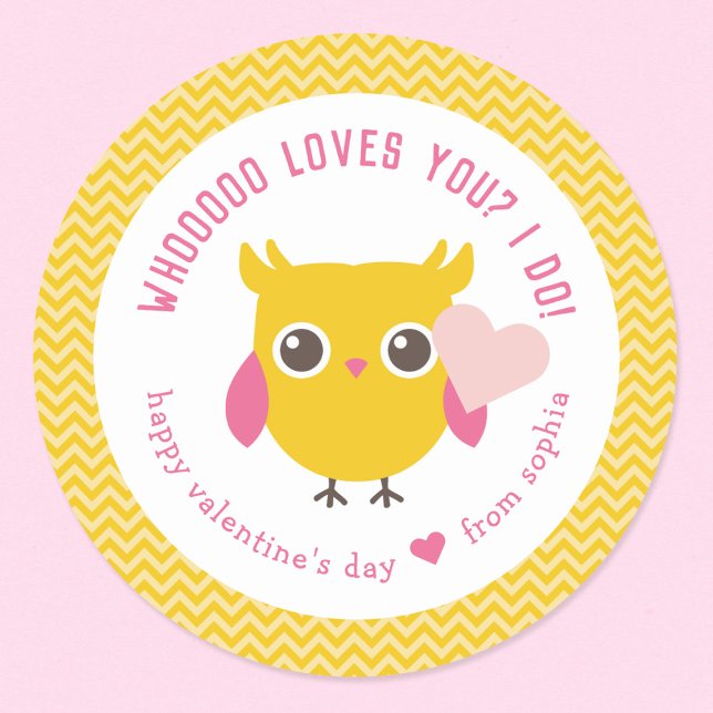 Whooo Loves You Owl Kids Valentine's Day Classic Round Sticker (Creator Uploaded)