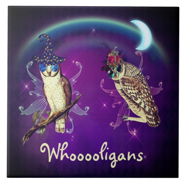 Whooooligans Funny Party Hooligan Owls    Ceramic Tile (Front)