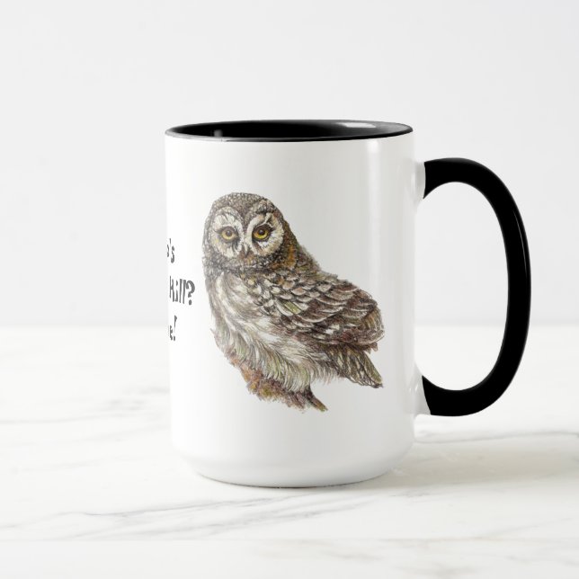 Whooo's Over the Hill, Not Me, Fun Old Owl Humour Mug (Right)