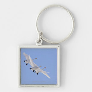 Whooper Swans flying in the sky Key Ring