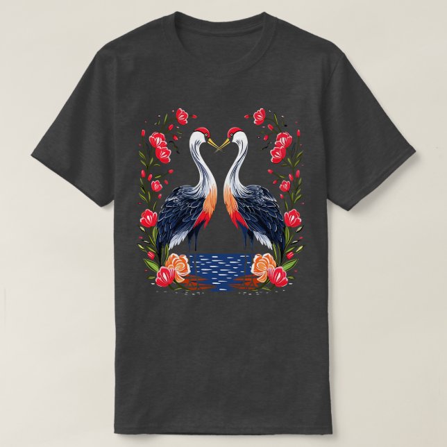 Whooping Crane Valentine Day T-Shirt (Design Front)