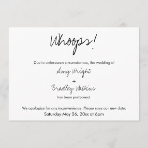 "Whoops!" Humourous Postponed Wedding Announcement